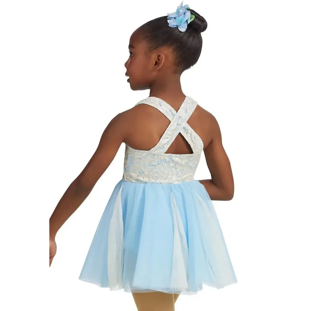 Pre-Owned Dance Costume Weismann 11323 Large Child Blue Dress Lyrical Glitter
